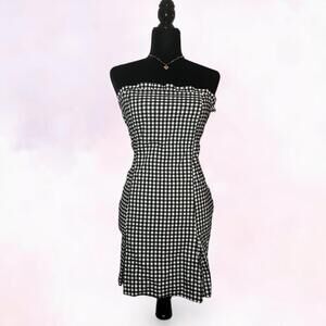 Urban Outfitters Black White Plaid Strapless Dress Grunge Mini
